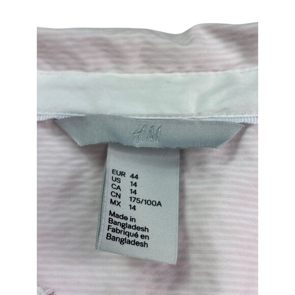 H&M Womens Pink White Striped Button Front Top Blouse Size 14 Semi Sheer - Picture 5 of 7